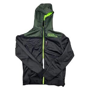 No Fear Y2K Mens Hooded Full Zip Jacket Size Large Black Green Sherpa Lined